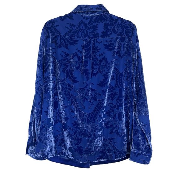 Soft Surroundings Blue Velvet Burnout Button Front Top Size XL Sheer Holiday - Picture 2 of 6